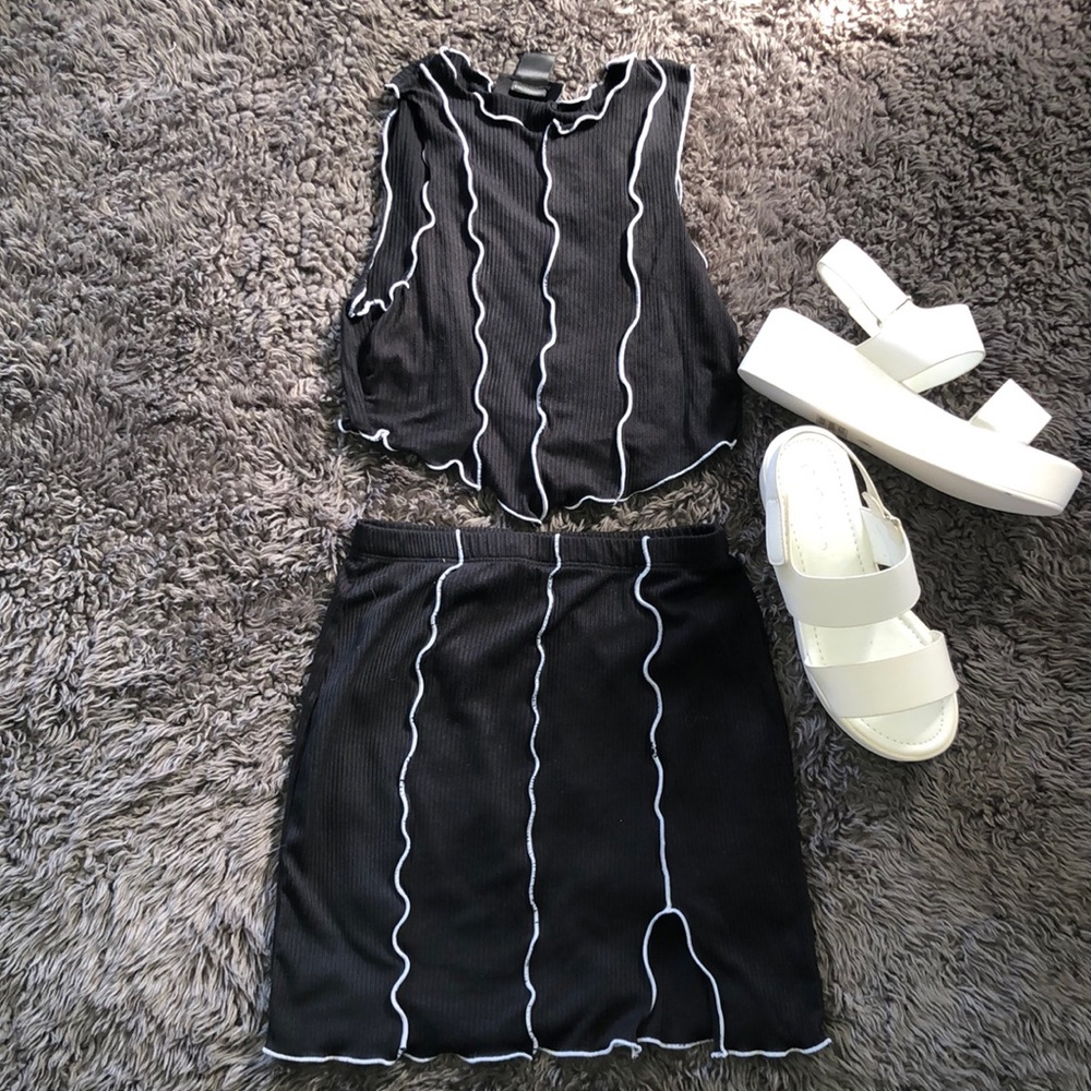 Two Piece outfit w/ platform sandals.